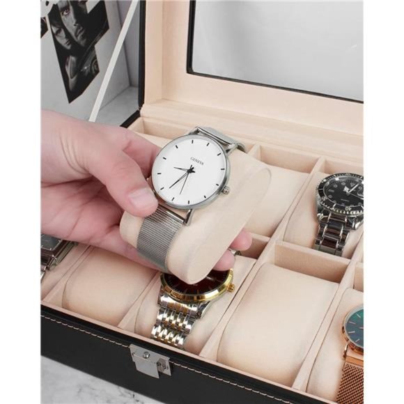 Watch Box 10 Slot Display Case Real Glass Organizer Storage with Pu Leather - Picture 4 of 6